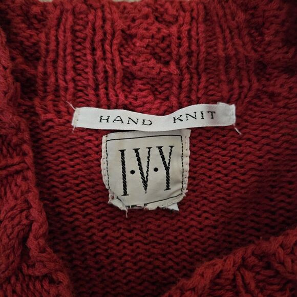Vintage IVY Hand Knit Chunky Sweater Womens sz Small / Med Floral Funky - Picture 7 of 7